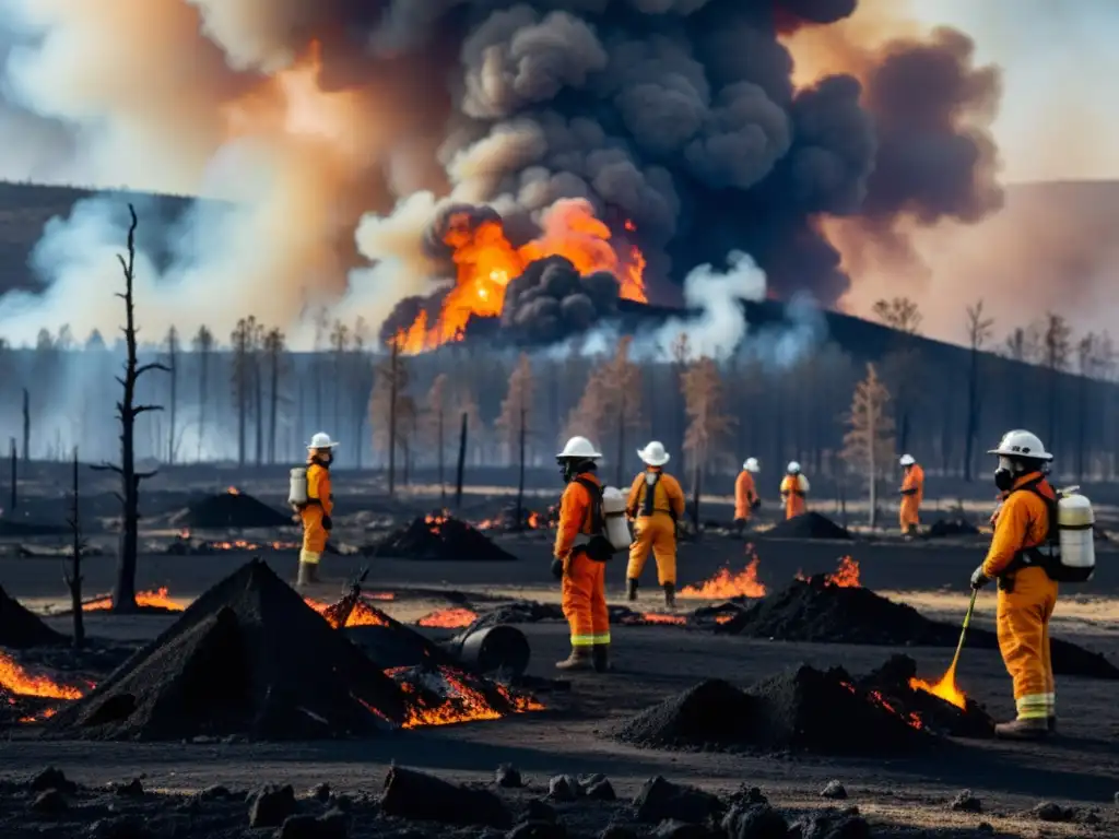 Grupo de científicos investigando el impacto del cambio climático en biomas tras un incendio devastador