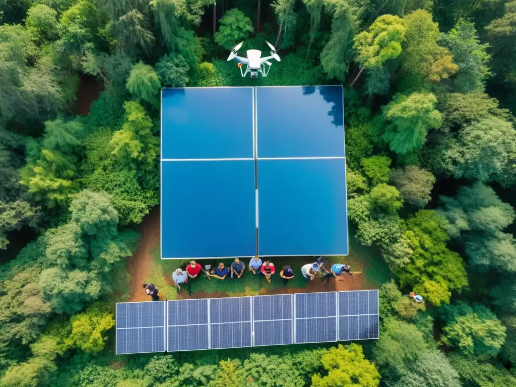 Un grupo diverso de activistas utiliza innovaciones tecnológicas para activismo ambiental en un frondoso bosque