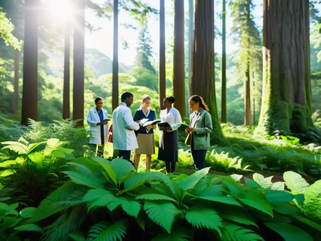 Un grupo diverso de estudiantes en el bosque, explorando la naturaleza para cursos de educación ambiental para agentes de cambio