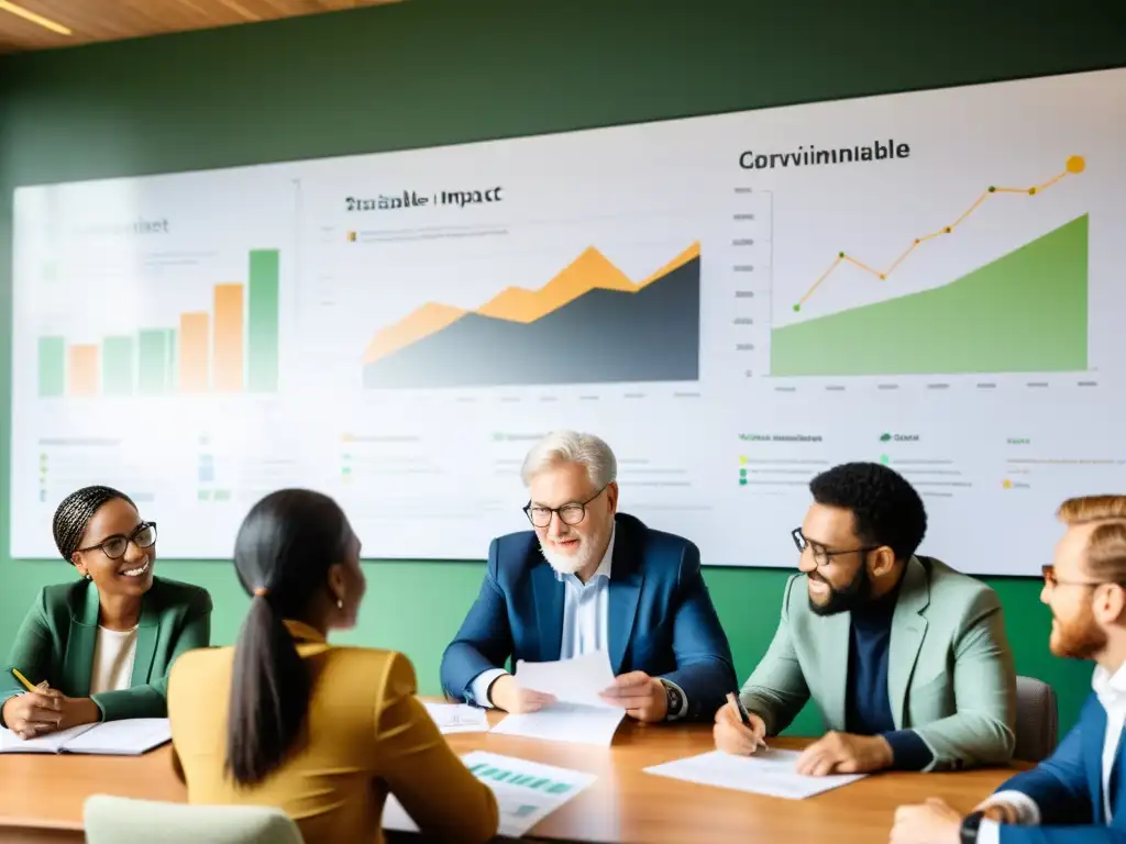 Un grupo diverso de personas se reúne alrededor de una mesa, discutiendo estrategias de inversión sostenible