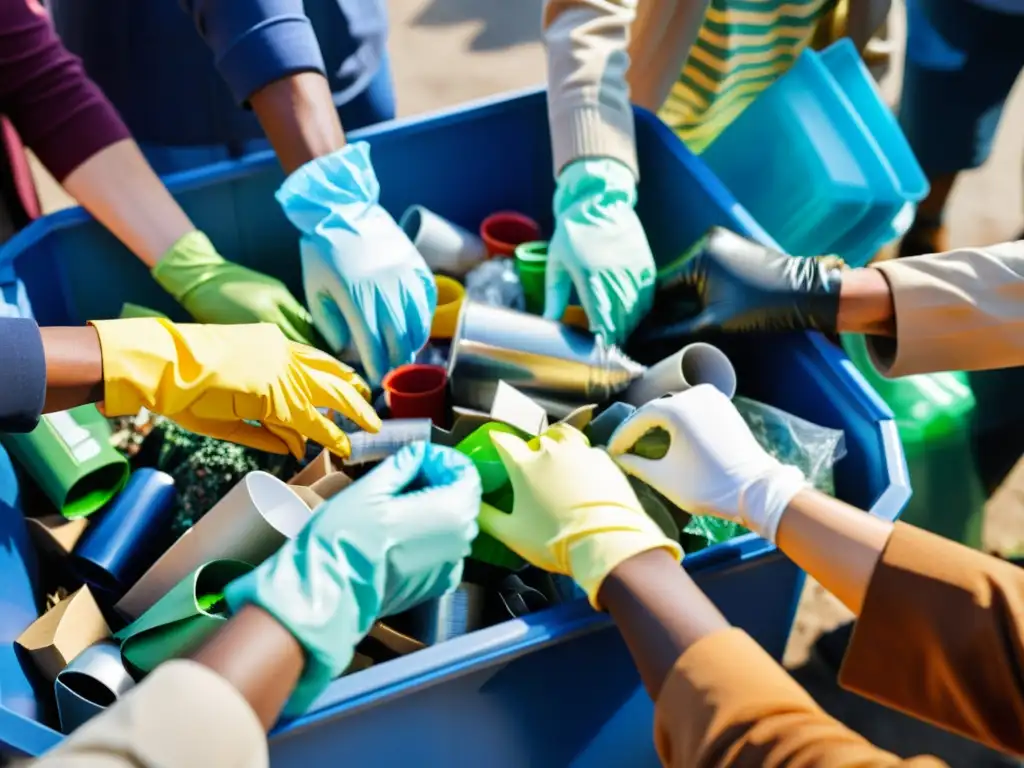 Un grupo diverso de personas realiza un meticuloso proceso de separación de residuos en un centro de reciclaje