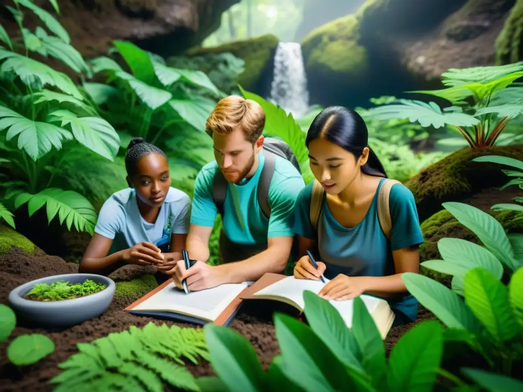 Grupo diverso participando en investigación ecológica