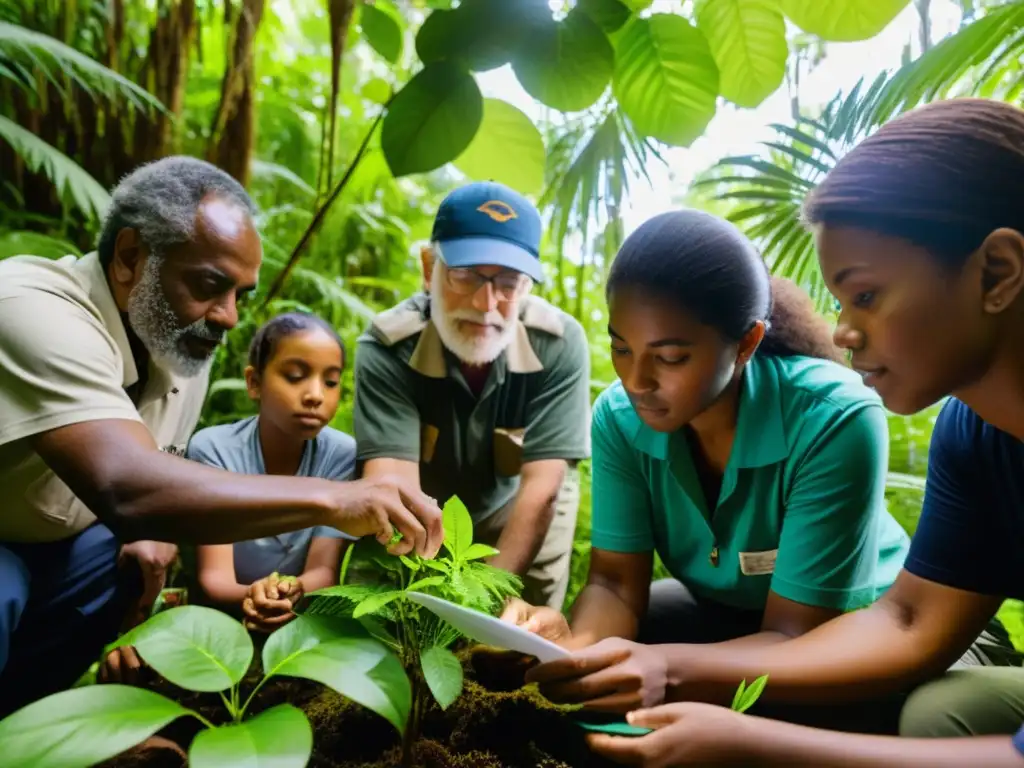 Grupo participando en investigación ecosistemas, recopilando datos y experimentando en un entorno natural vibrante