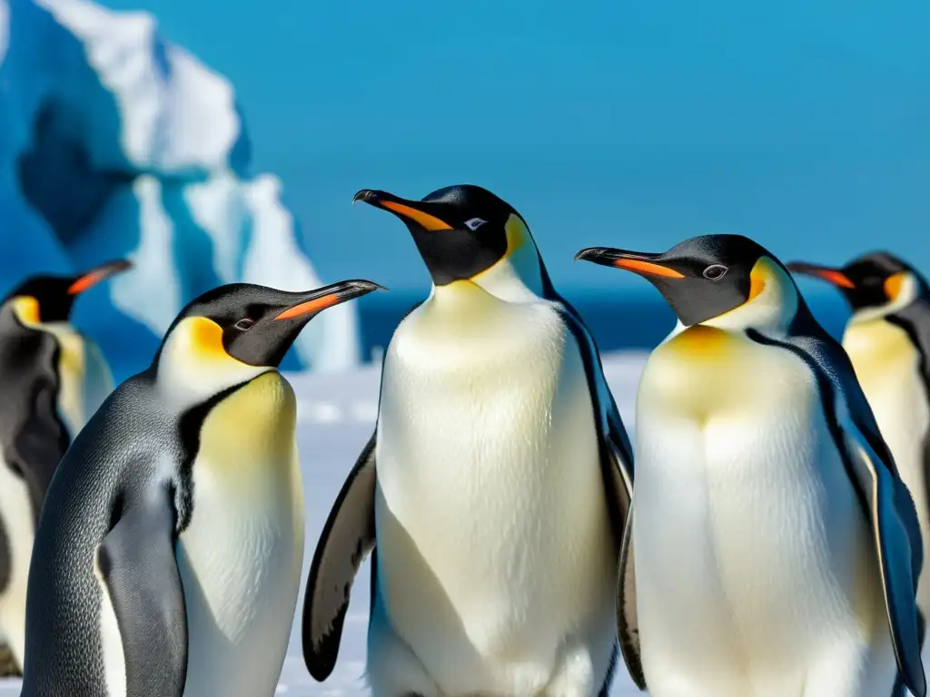 Un grupo de pingüinos emperador se reúne en el vasto paisaje antártico