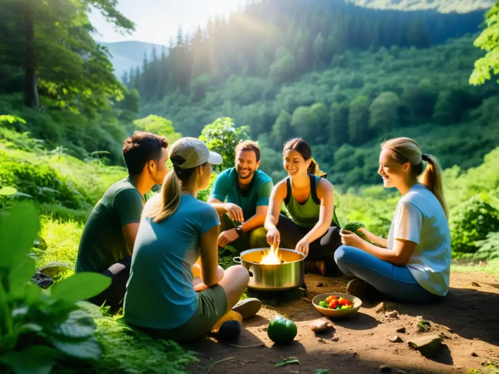 Un grupo de excursionistas disfruta de una comida ecofriendly en el corazón de la naturaleza