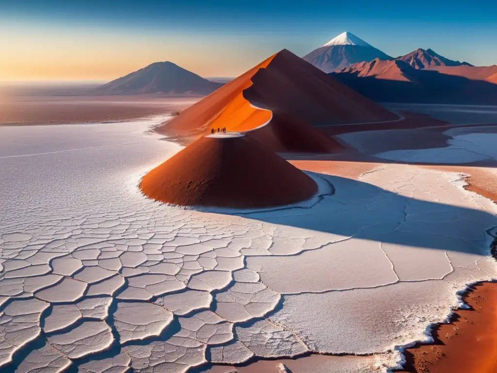 Grupo de excursionistas disfruta de rutas ecológicas en el vivo desierto Atacama, con salares y montañas de fondo