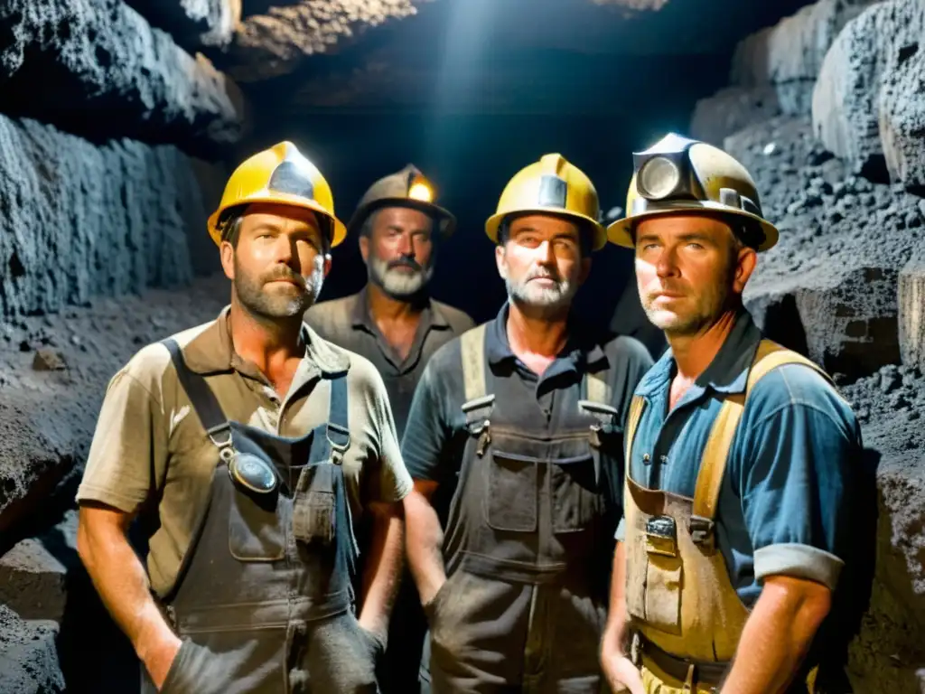 Un grupo de mineros de carbón listos para descender a la oscura mina