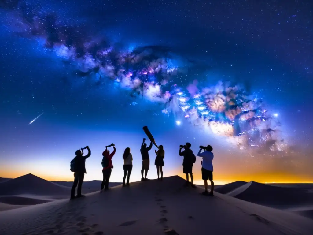 Grupo de personas admirando el cielo estrellado en el desierto