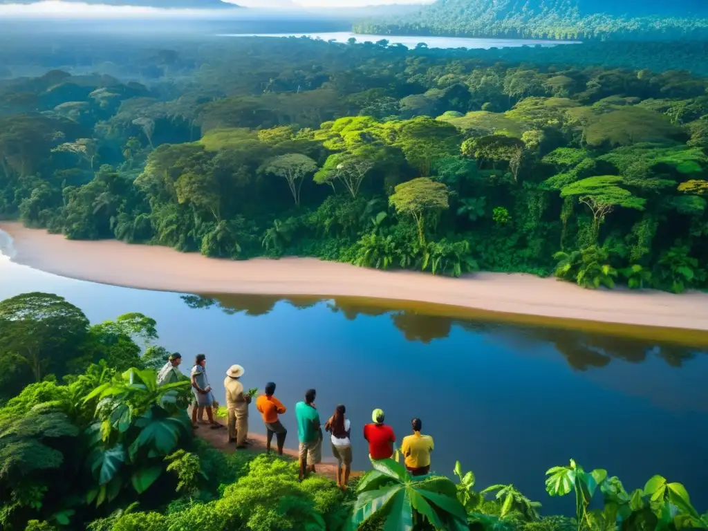 Grupo en tour ecológico sostenible en la Amazonía, guiados por la belleza natural