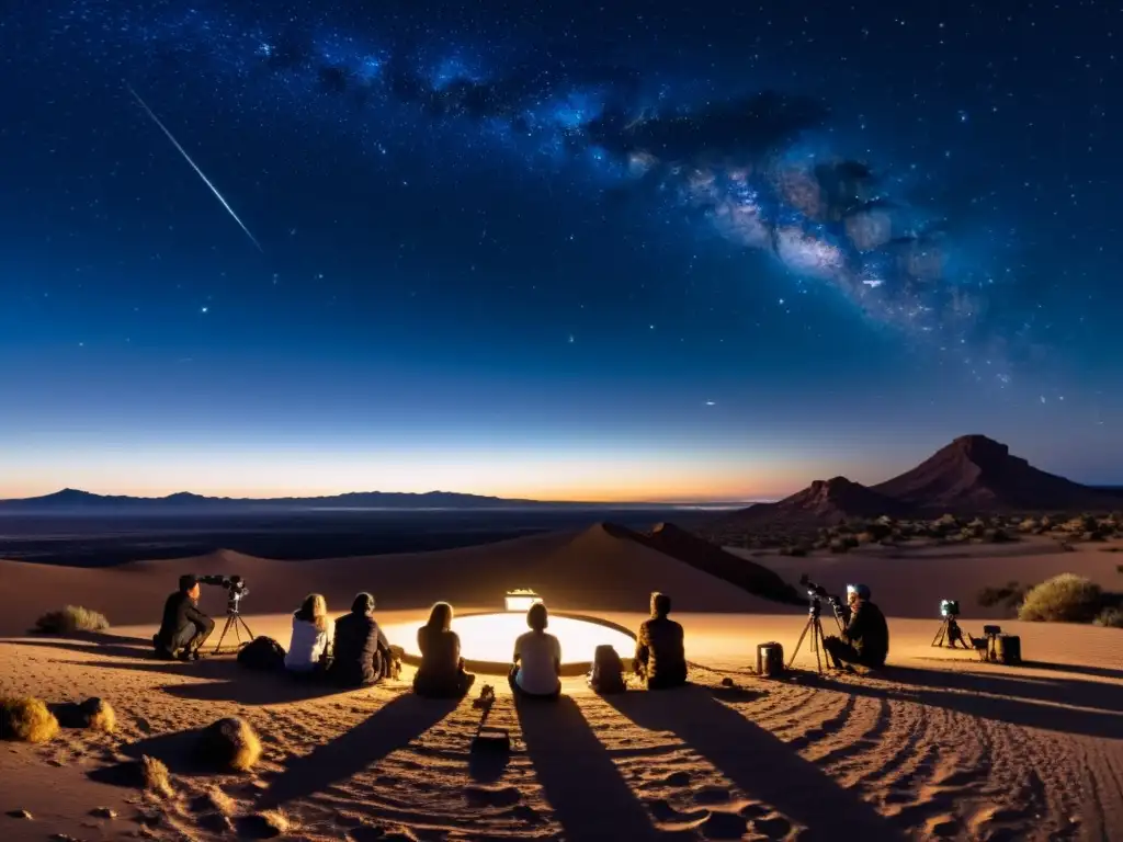 Grupo disfruta de tours estelares ecosistemas desérticos bajo el impresionante cielo estrellado del desierto, conectando con el cosmos