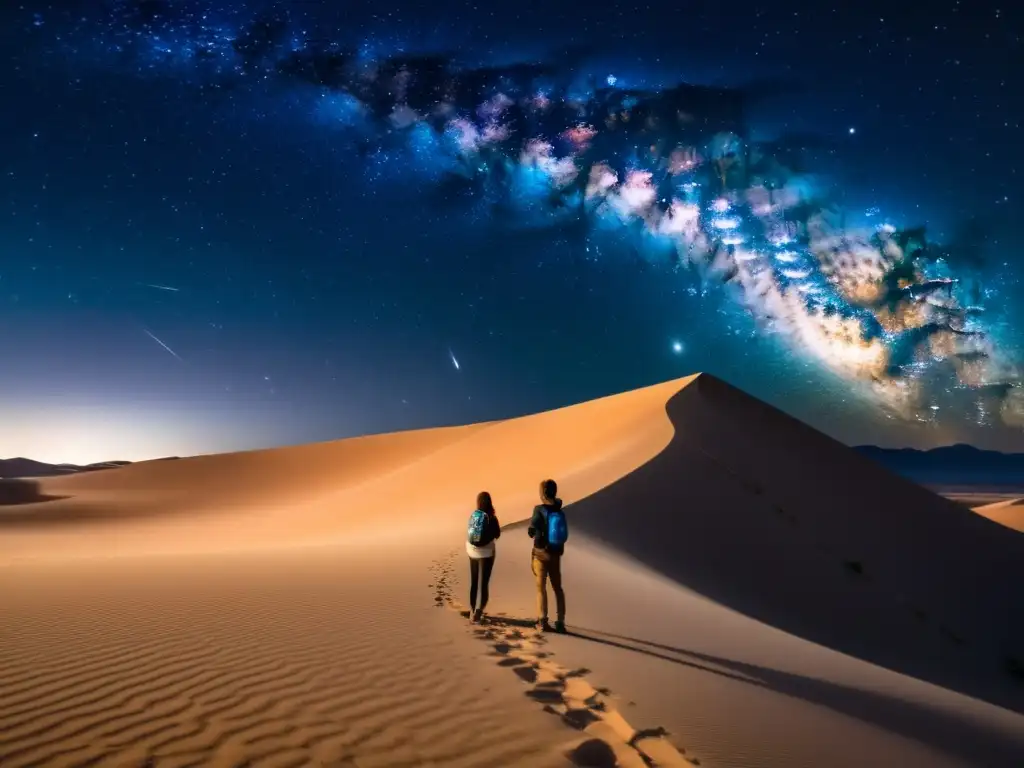 Un grupo de turistas asombrados observa el cielo estrellado en el corazón del desierto durante uno de los tours estelares ecosistemas desérticos