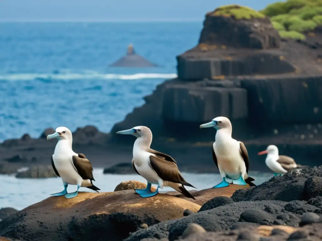 Grupo de turistas observando a un piquero de patas azules en su hábitat natural en Galápagos