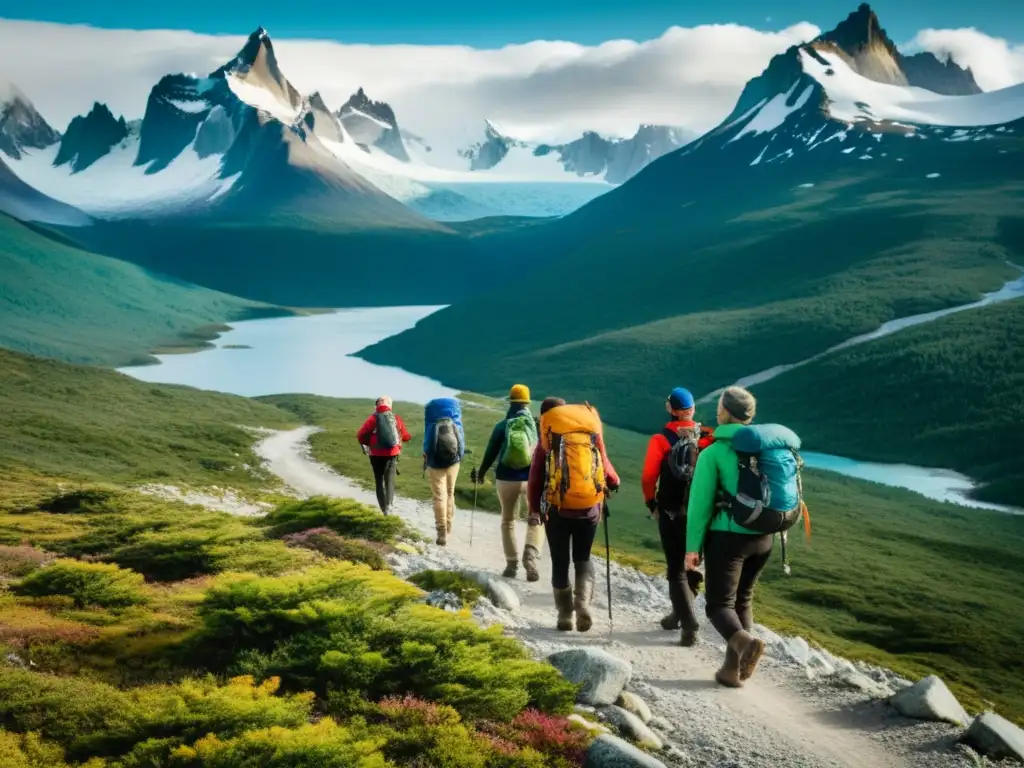 Un grupo de viajeros explorando la belleza de Tierra del Fuego en Patagonia