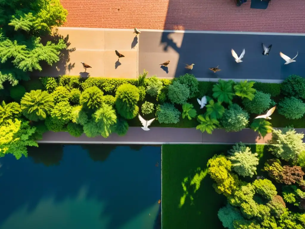 Grupo de vida silvestre urbana diversa en un parque de la ciudad, mostrando la belleza natural