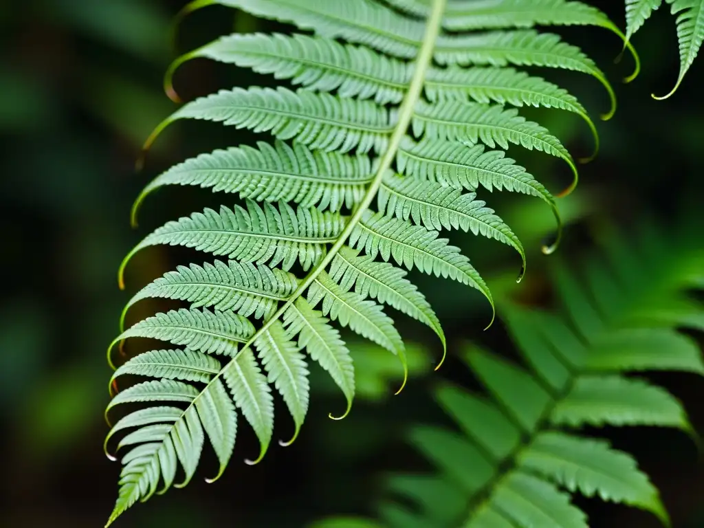 Un helecho verde vibrante se despliega en la selva, mostrando la diversidad de helechos en ecosistema selvático