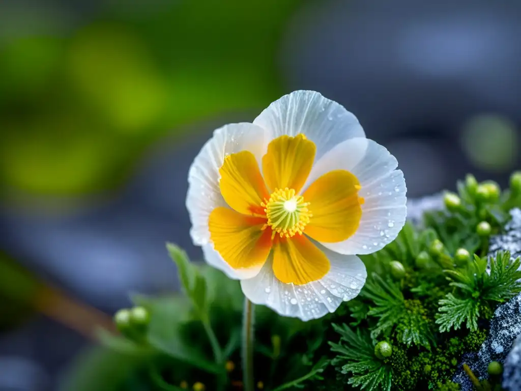 Una hermosa amapola ártica en la tundra, con detalles de la flor y la vida silvestre, muestra el impacto humano en la tundra