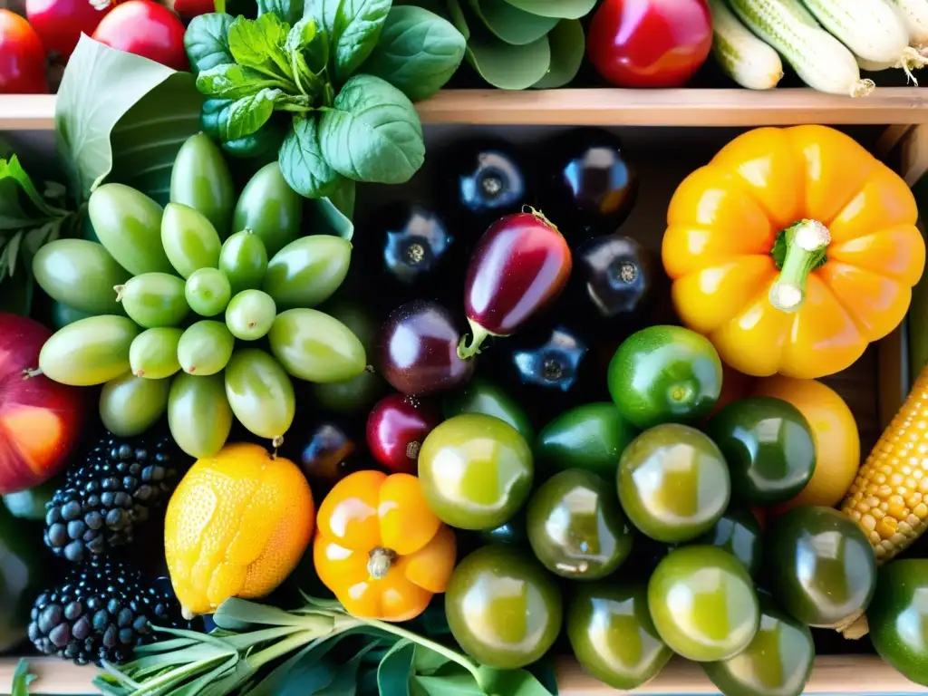 Una hermosa exhibición de frutas y verduras frescas en un mercado, evocando la belleza natural de ingredientes animales en la guía cosmética