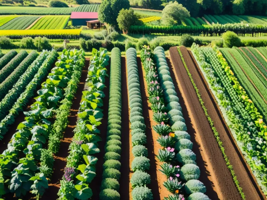 Un hermoso retrato de una granja orgánica vibrante, con cultivos coloridos y un ecosistema diverso