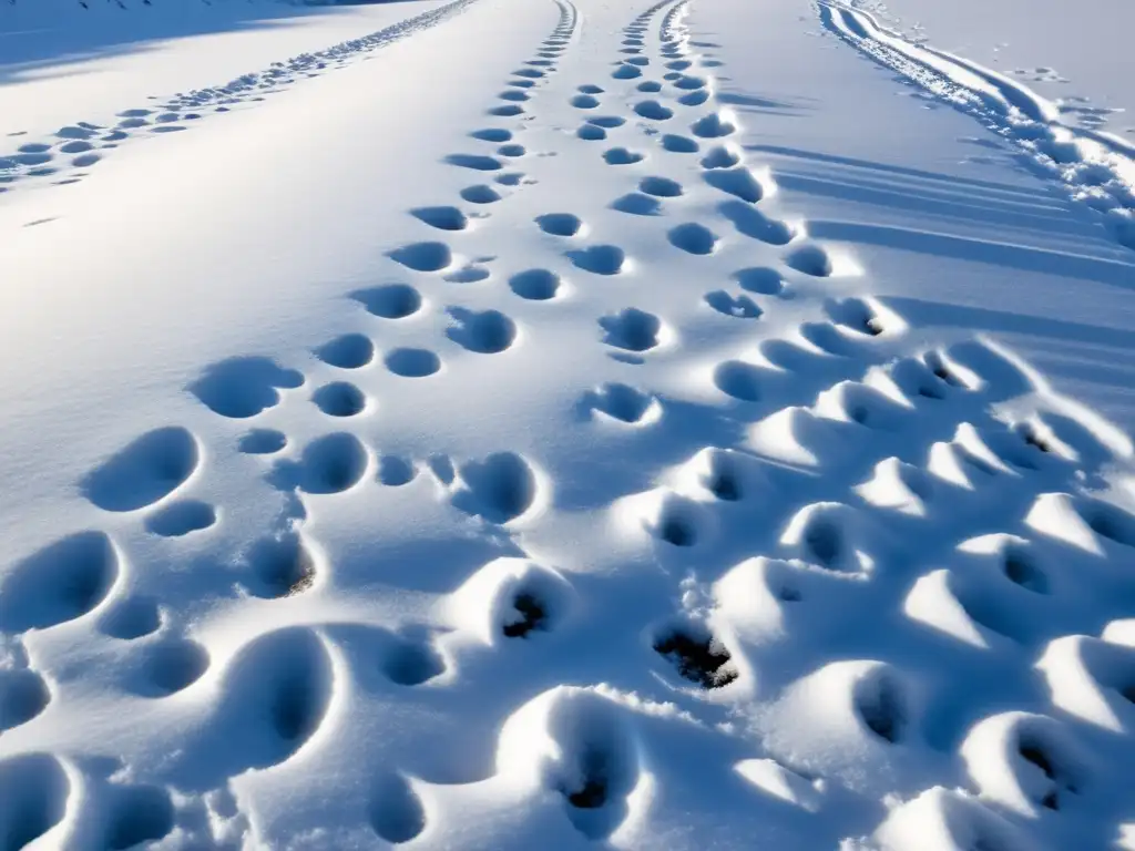 Huellas detalladas de mamíferos en la nieve de montañas, creando una atmósfera invernal serena