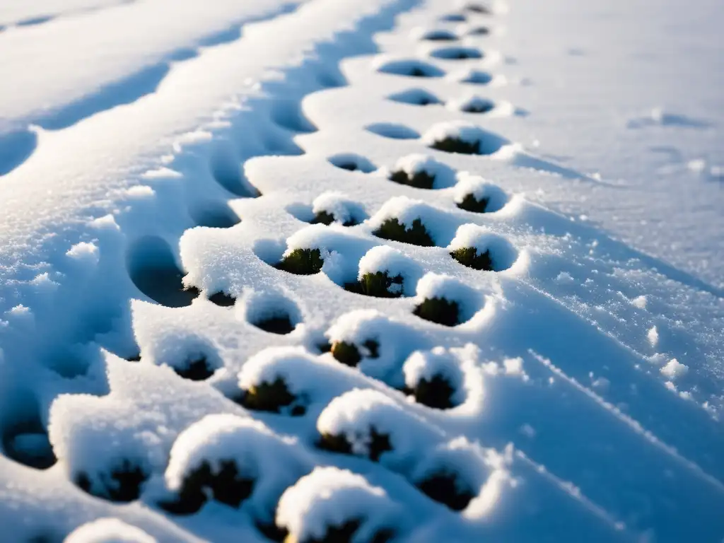 Huellas frescas de animales en la nieve de montañas, detalladas y serenas, con rastreo mamíferos montañas nieve