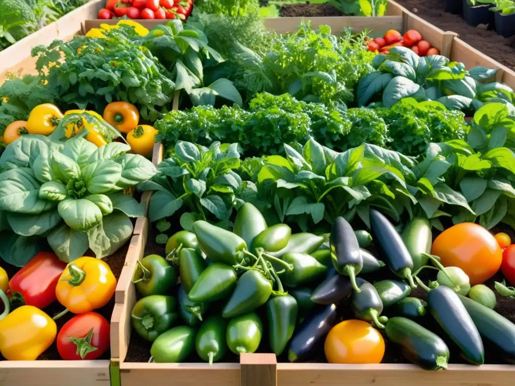 Una huerta orgánica repleta de verduras vibrantes y coloridas, perfecta para menús semanales con alimentos orgánicos