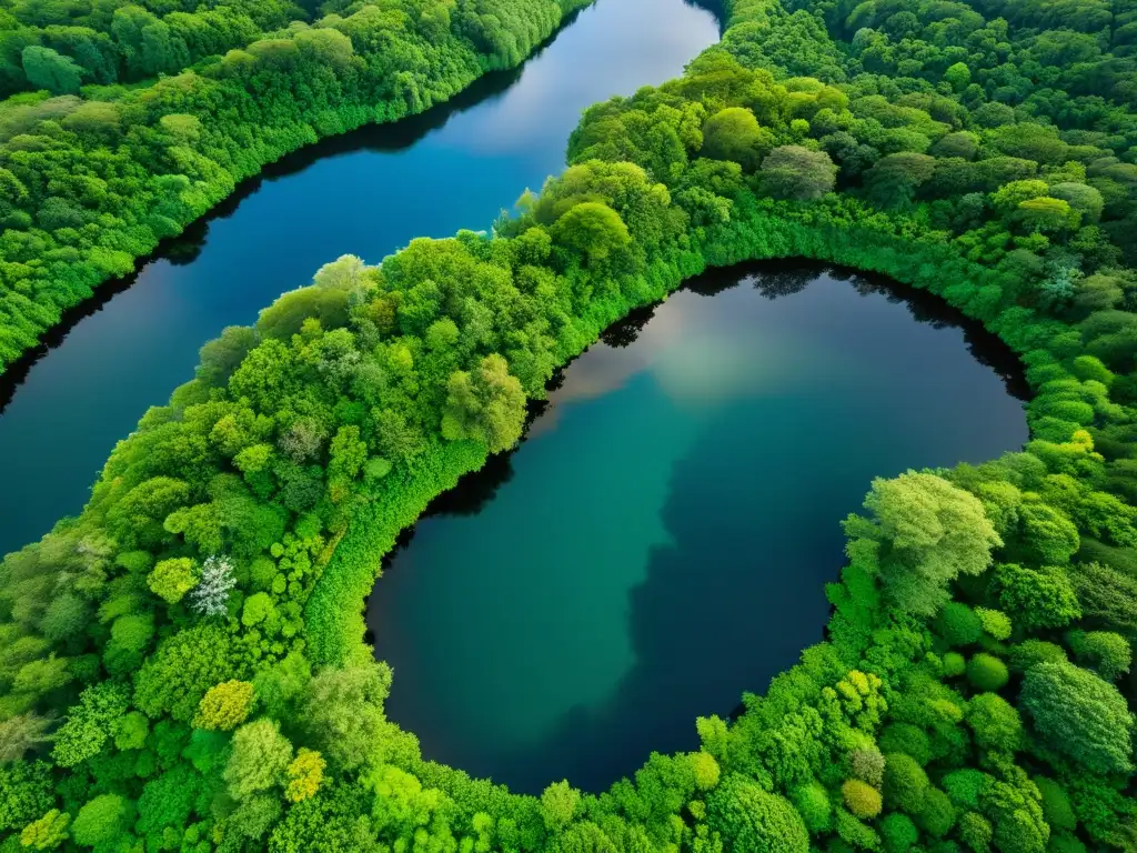 Imagen aérea de ecosistema diverso y exuberante, muestra la interconexión de flora y fauna