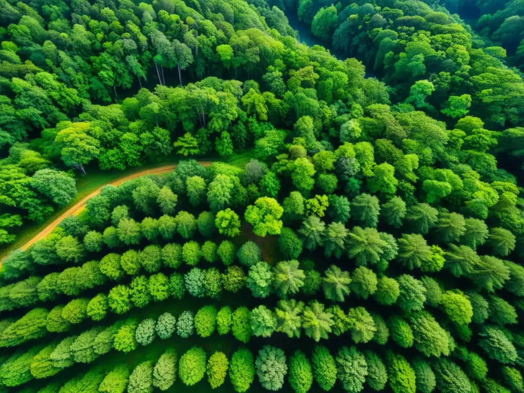 Imagen aérea de un exuberante bosque restaurado capturado con tecnología de sensores remotos