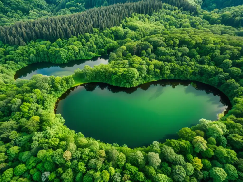 Imagen aérea de un exuberante bosque con diversidad de árboles verdes