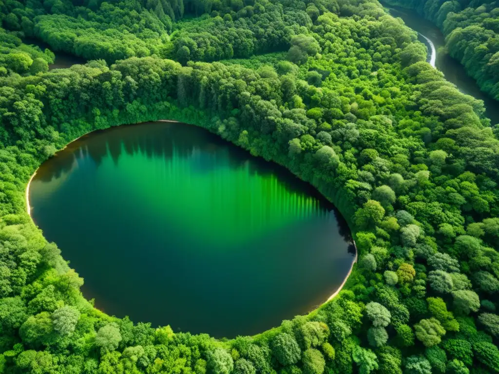 Imagen aérea de un exuberante ecosistema biodiverso, con densa vegetación y ríos serpenteantes