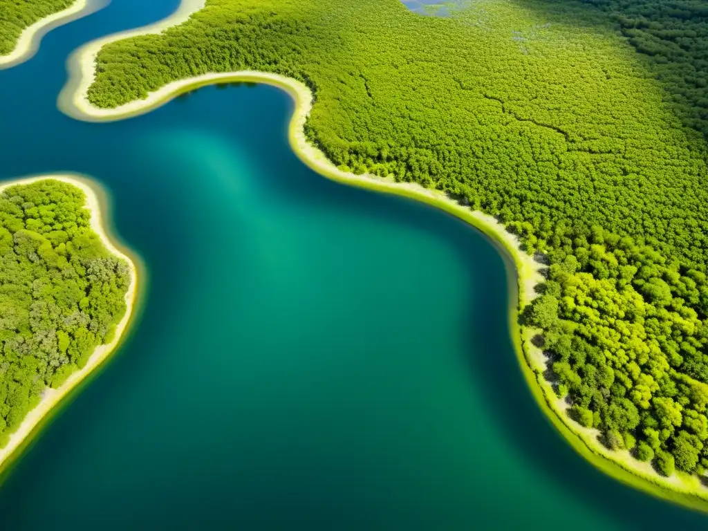 Imagen aérea de un exuberante ecosistema acuático, resaltando la importancia del estudio gestión del agua ecosistemas