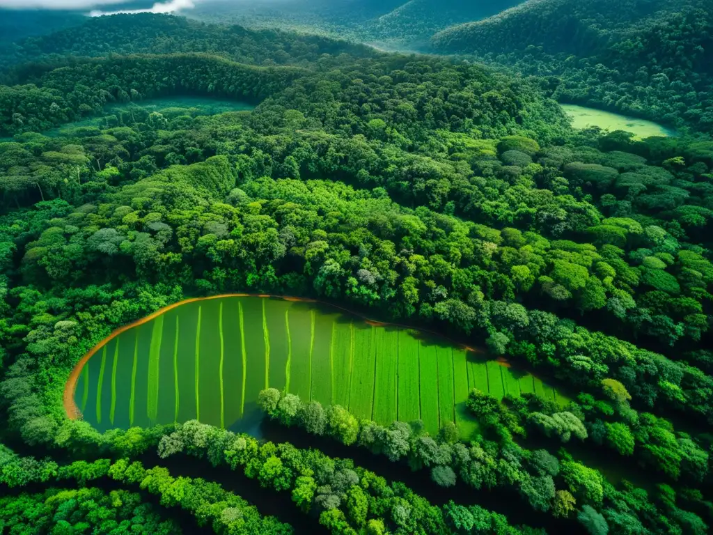 Imagen aérea de exuberante selva, ríos serpenteantes y luz filtrándose entre el dosel