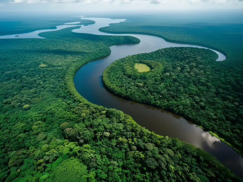 Imagen aérea impactante de la inmensa selva amazónica, con el río Amazonas serpenteando