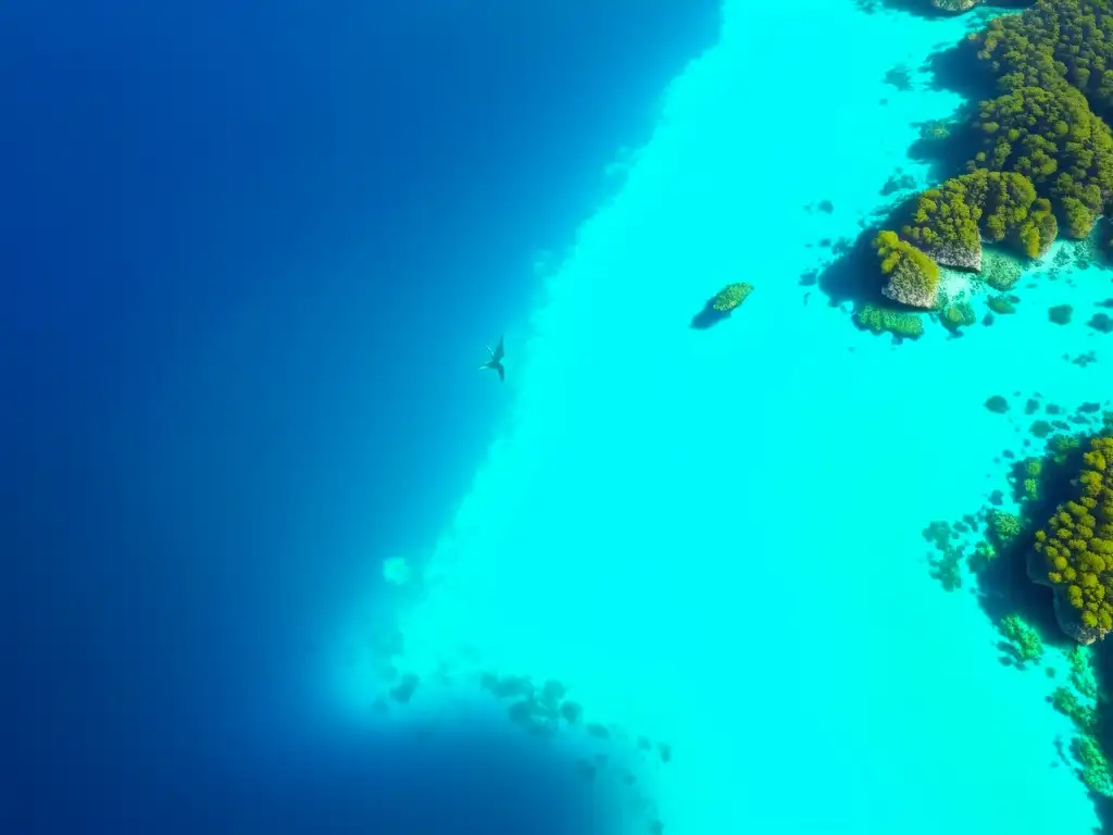 Imagen aérea impresionante del Mediterráneo, vida silvestre endémica y aguas cristalinas con arrecifes de coral vibrantes y coloridos