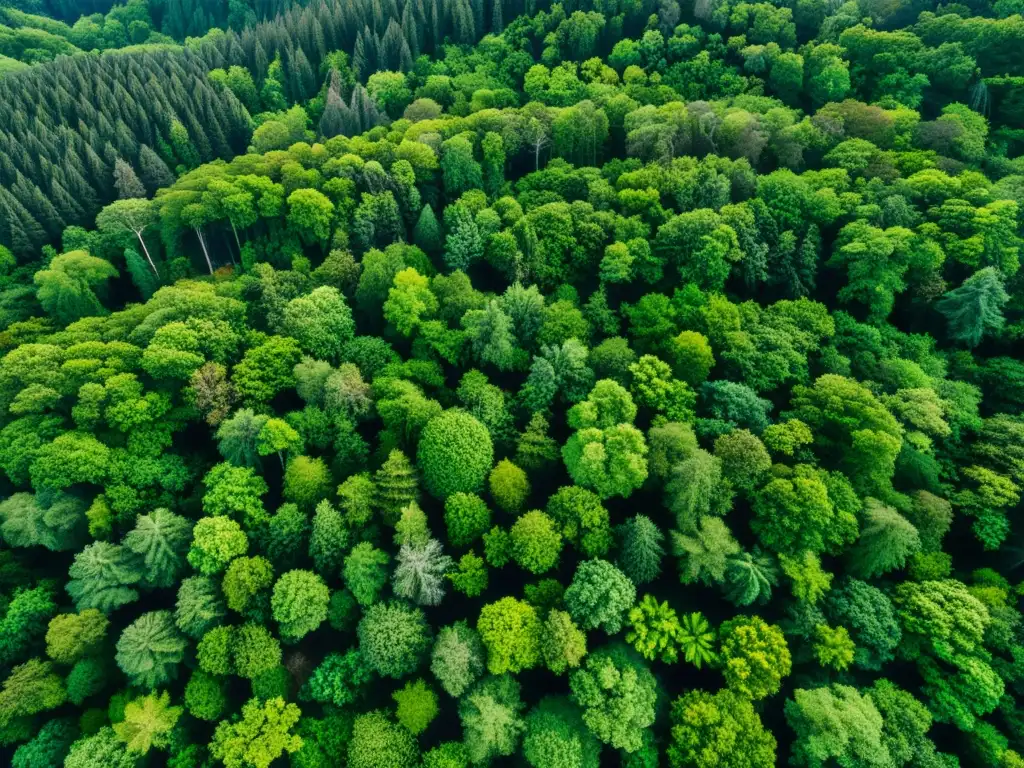 Imagen aérea de alta resolución de un denso bosque capturada por un dron, ideal para análisis de imágenes de drones para gestión de recursos naturales