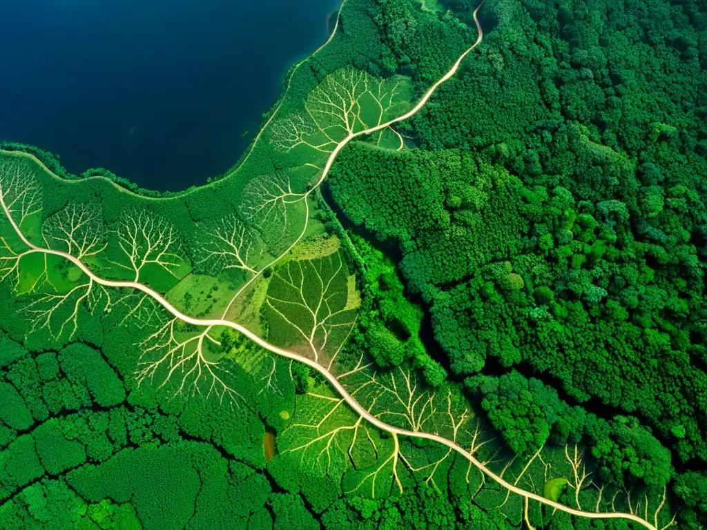 Imagen de alta resolución del Amazonas, mostrando la red de deforestación y el contraste entre exuberante vegetación y zonas despejadas