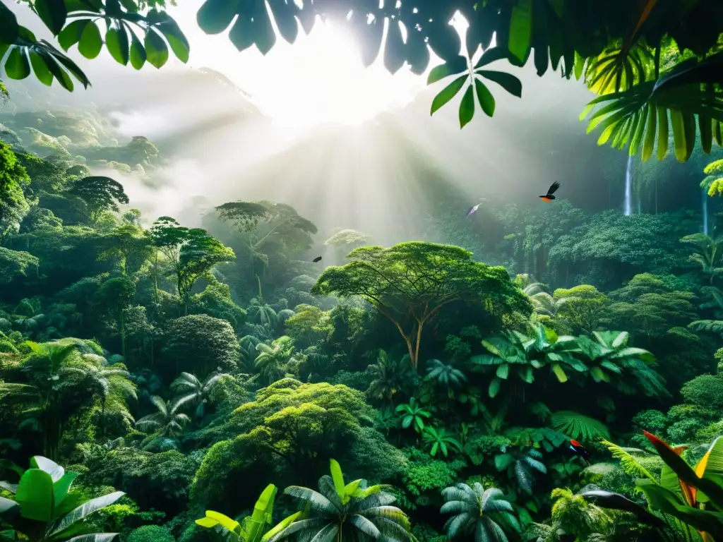 Imagen asombrosa de un exuberante y virgen bosque tropical, tejiendo un paisaje de biodiversidad y belleza natural