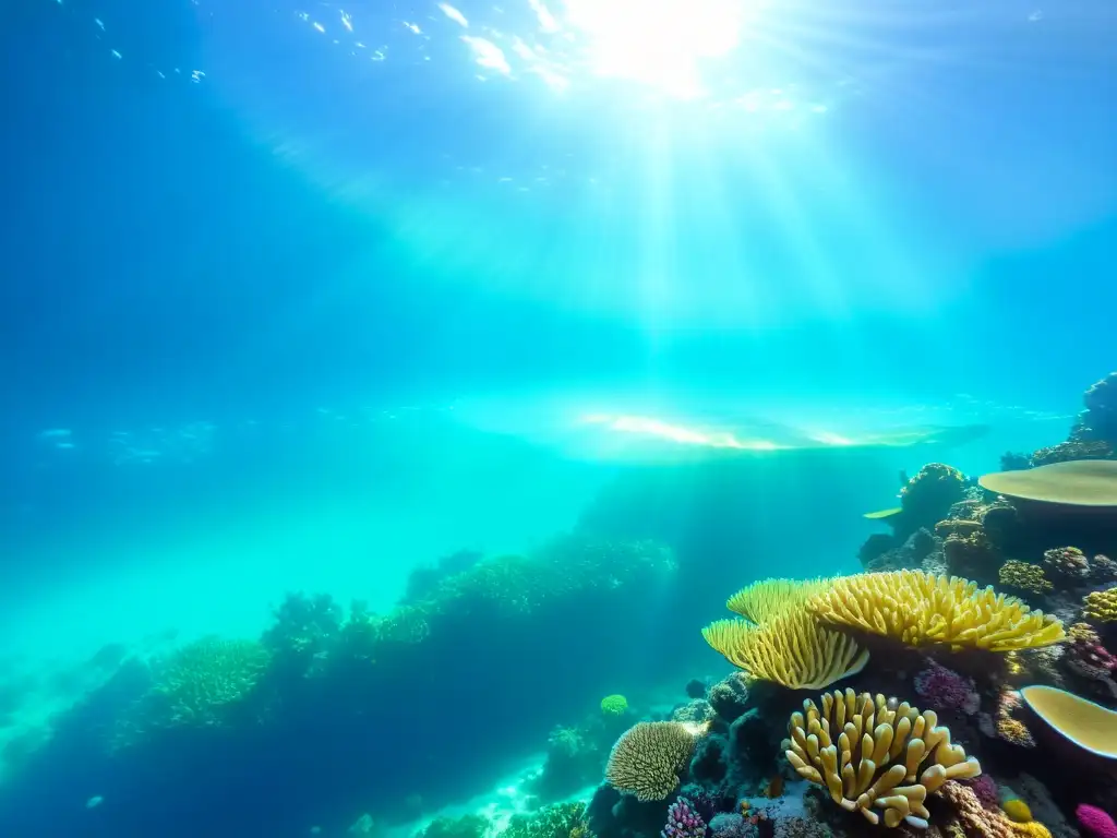 Imagen del asombroso ecosistema del Buceo sostenible Gran Barrera Coral, con vibrantes colores y vida marina diversa bajo el agua cristalina