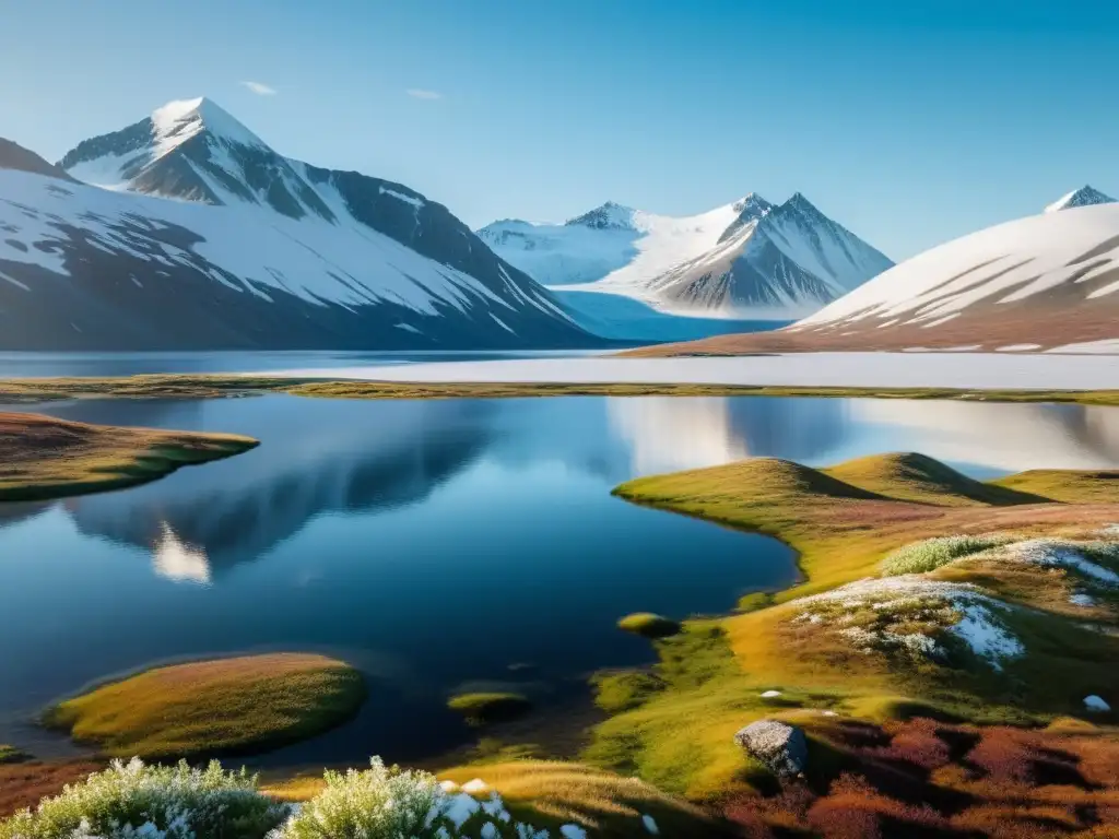 Imagen 8k de la belleza austera de los ecosistemas polares con tundra vasta, montañas nevadas y un lago cristalino