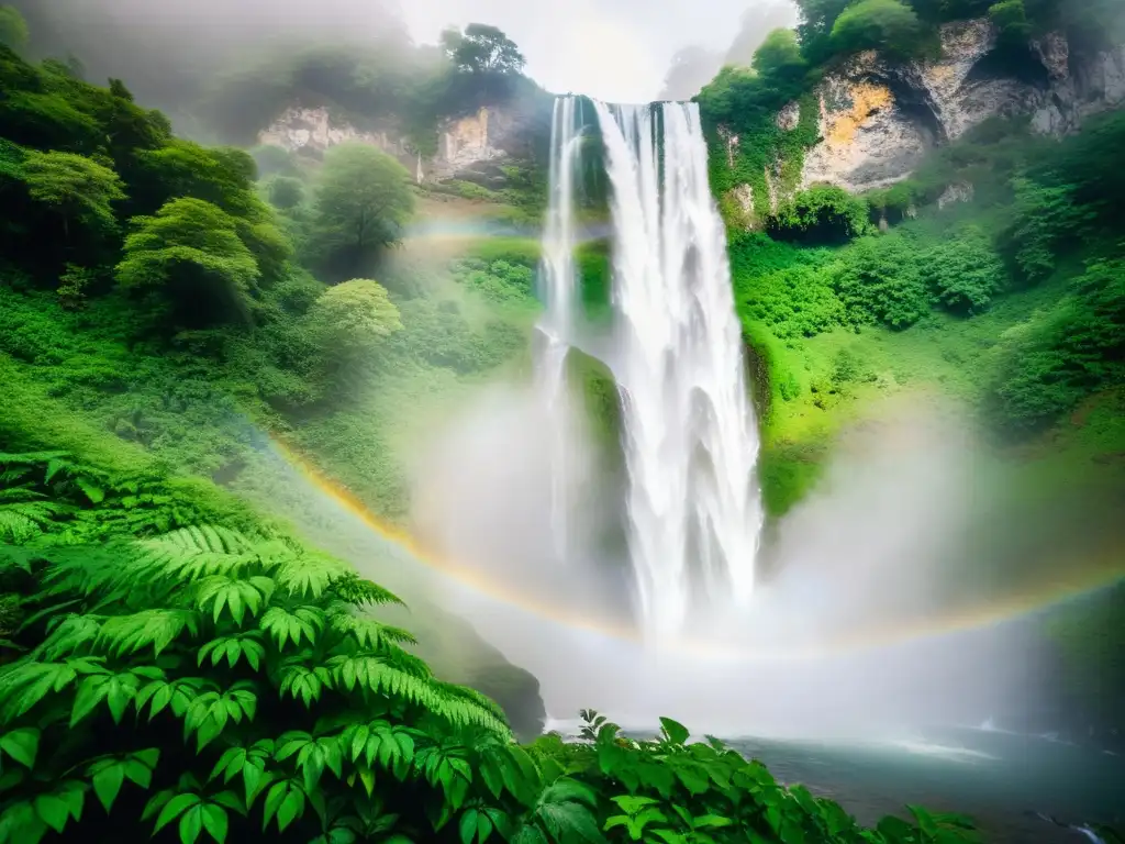 Imagen de una cascada cristalina en la montaña, reflejando la naturaleza pura