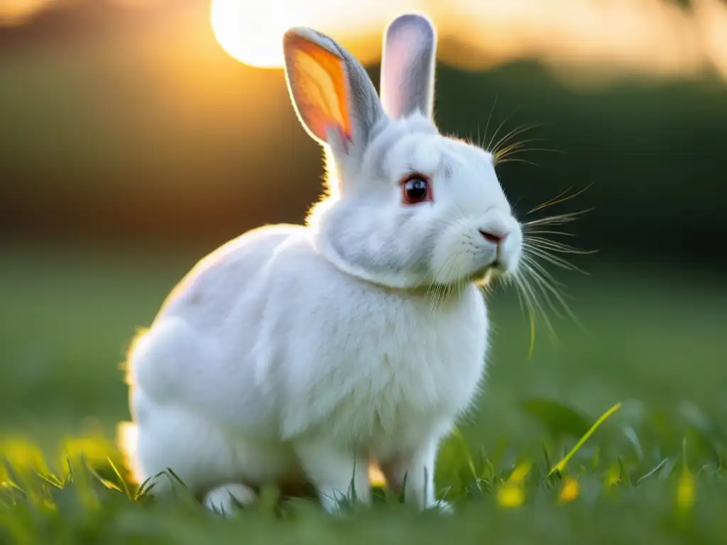 Imagen de conejo de suave pelaje blanco disfrutando de libertad en campo soleado