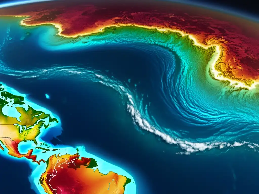 Imagen de alta resolución de corrientes oceánicas y variaciones de temperatura, mostrando la complejidad del clima terrestre