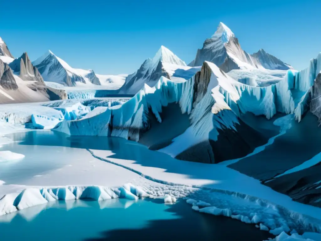 Imagen deslumbrante de un vasto glaciar pleistoceno con formaciones de hielo intrincadas y picos imponentes