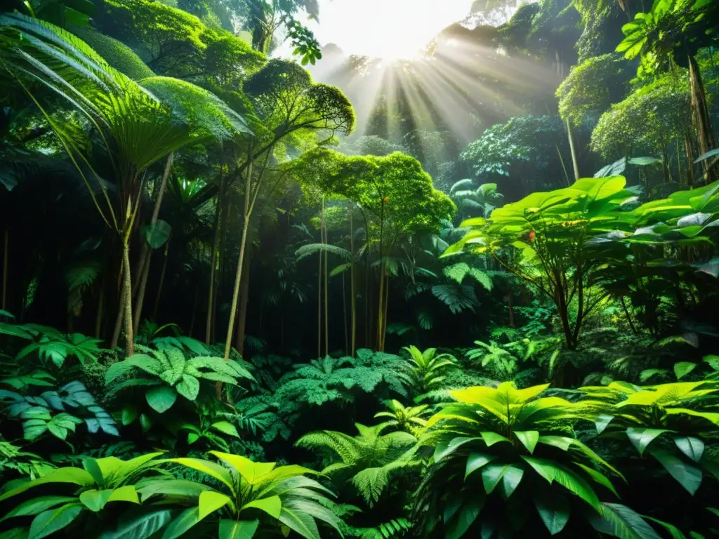 Imagen detallada de exuberante selva tropical con diversidad de plantas verdes