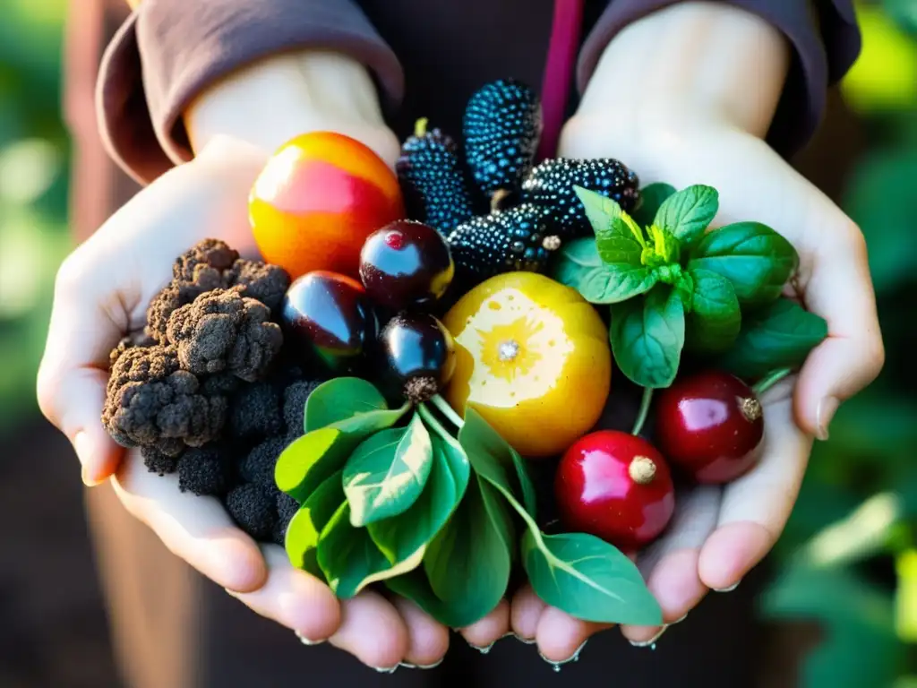 Una imagen evocadora de una persona sosteniendo una variedad de frutas y verduras orgánicas, mostrando la conexión entre alimentos orgánicos y salud mental