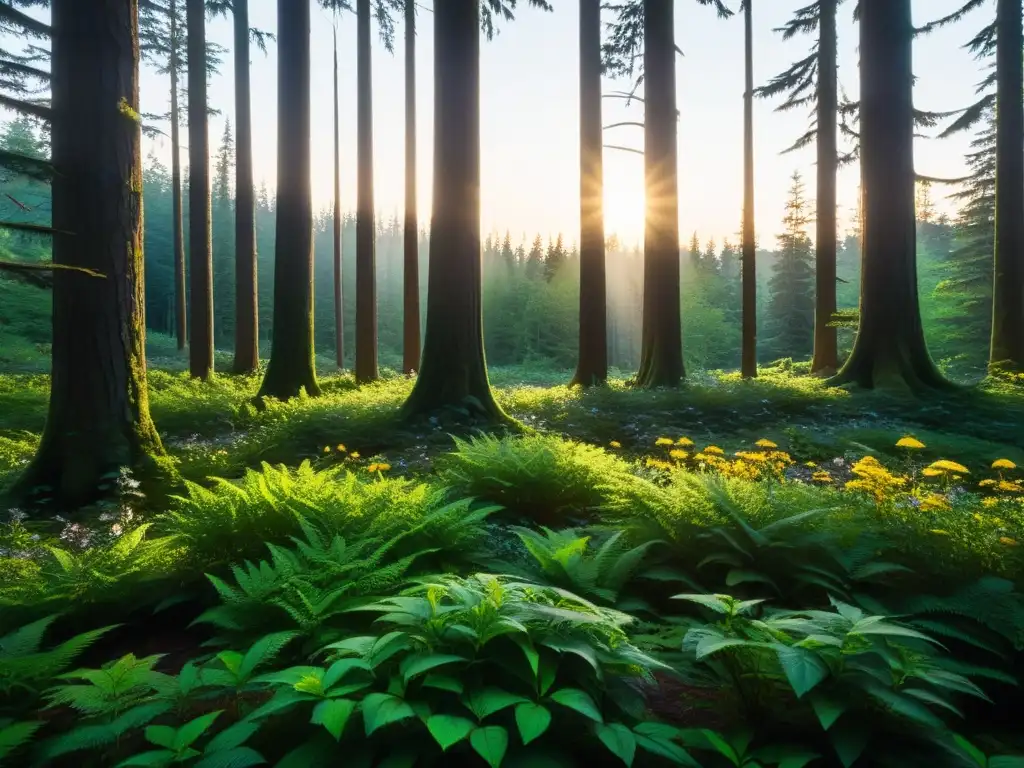 Bosque nocturno: misterio y vida entre la maleza Imagen de un exuberante bosque templado de noche, iluminado por la luna, con sonidos nocturnos y ecosistemas bosques templados