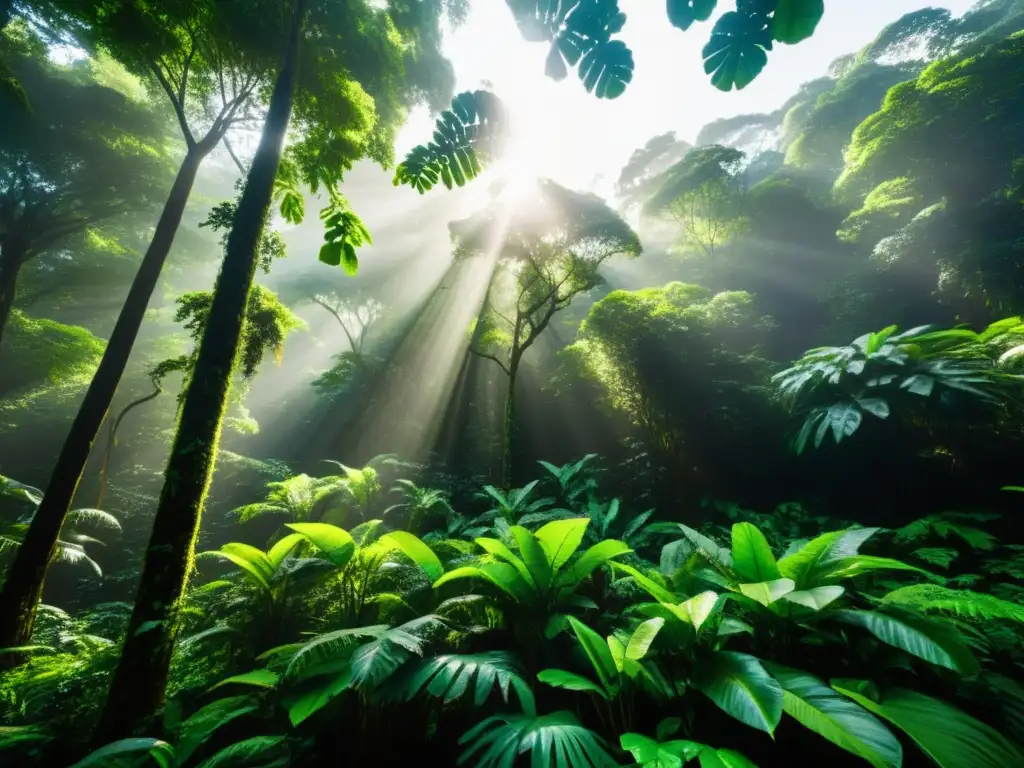 Imagen de un exuberante bosque tropical con medidas para reducir la huella de carbono, vital en la lucha contra el cambio climático