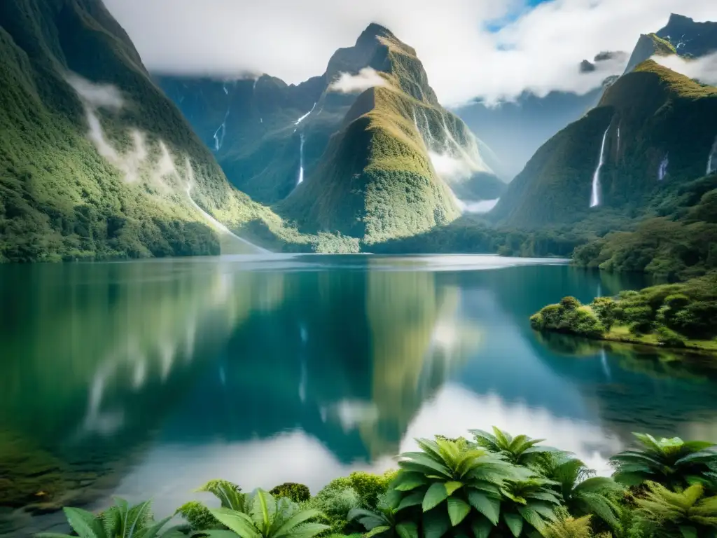 Imagen de la exuberante diversidad del Parque Nacional Fiordland en Nueva Zelanda, con paisajes impresionantes y ecosistemas únicos