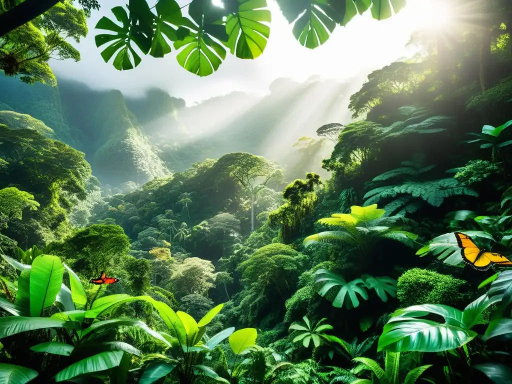 Imagen de un exuberante y próspero bosque tropical, resaltando la rica biodiversidad y la belleza natural del ecosistema