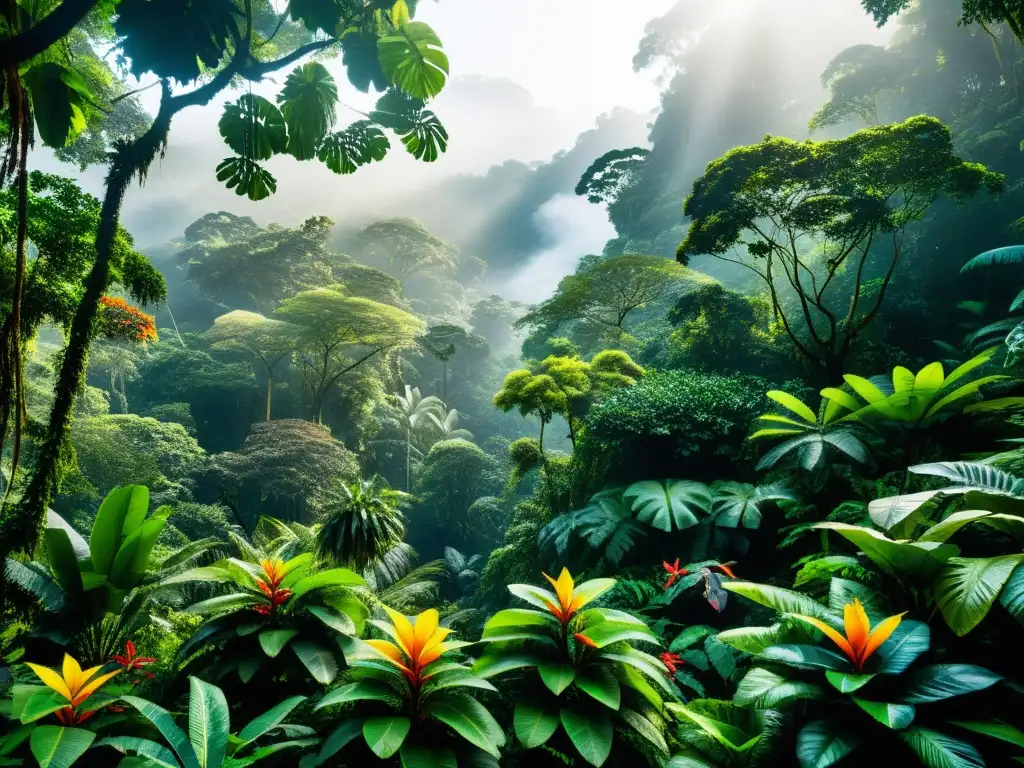 Imagen de una exuberante selva tropical, llena de vida silvestre y flora diversa