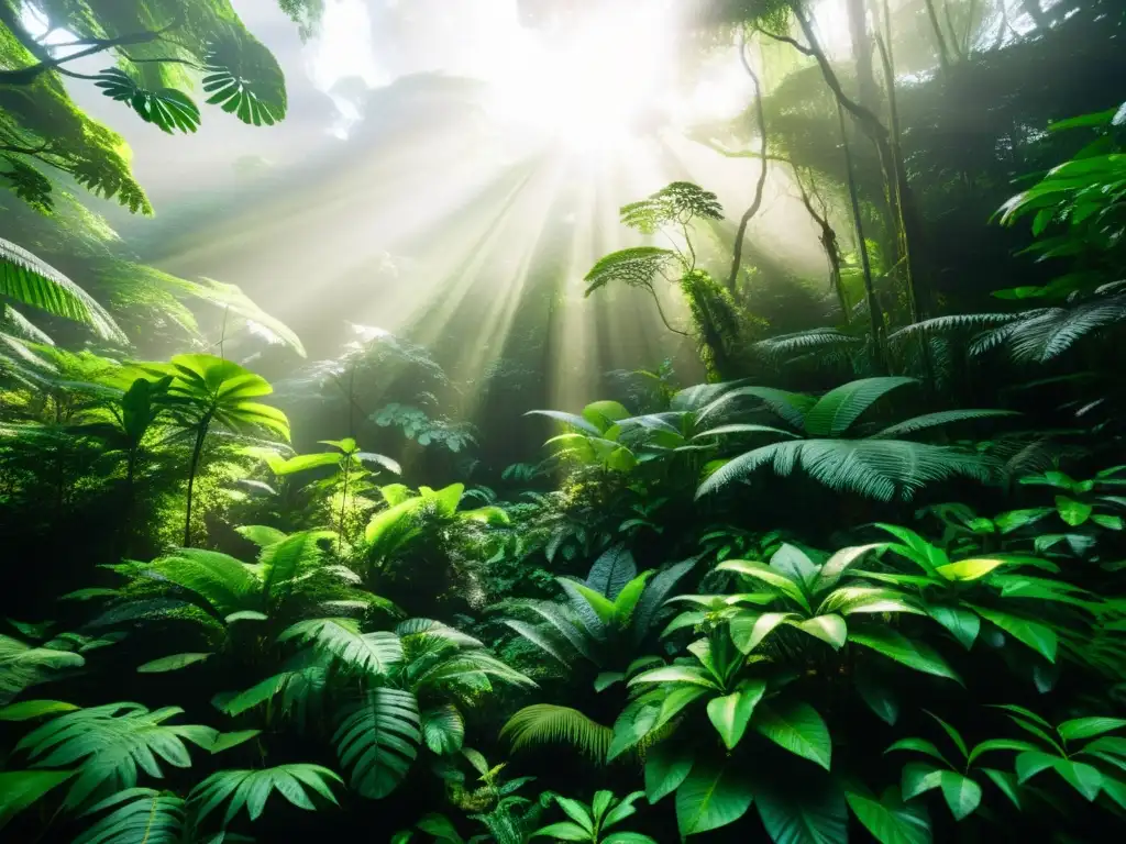 Imagen de una exuberante selva tropical, con diversa vida vegetal y animal